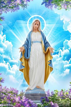 Tranh công giáo đức mẹ Maria trên bầu trời trong xanh