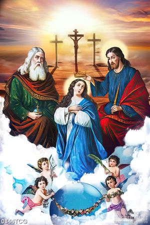 Tranh công giáo đức mẹ Maria và chiếc vương miện in uv