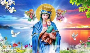 Tranh công giáo 3d đức mẹ Maria và những thiên thần nhỏ