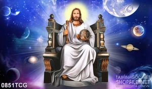Tranh công giáo chúa Jesus và cây quyền trượng trên tay