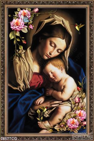 Tranh công giáo  đức mẹ Maria bên hài nhi bé nhỏ
