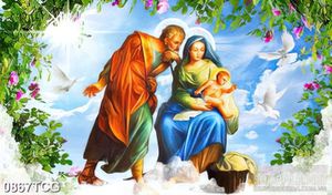 Tranh công giáo gia đình chúa Jesus bên bồ câu trắng 3d