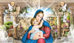 Tranh công giáo đức mẹ Maria bên hài nhi treo tường