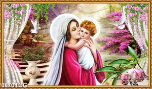 Tranh công giáo đức mẹ và hài nhi trong khu rừng hoa