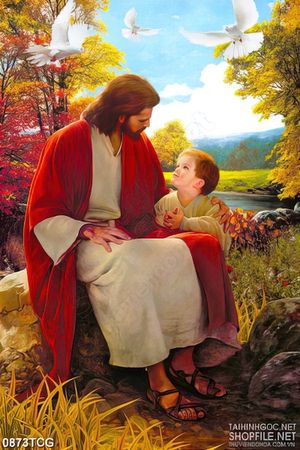 Tranh công giáo chúa Jesus và babby trong rừng in canvas