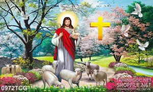 Tranh công giáo những chú cừu non bên tình yêu của chúa