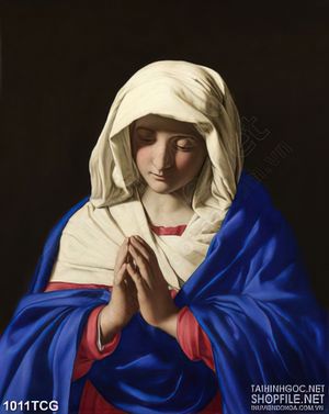 Tranh công giáo 3d đức mẹ Maria cầu nguyện trong đêm tối