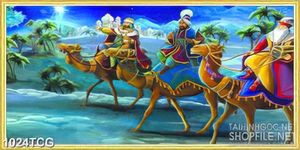 Tranh công giáo các thánh đồ cưỡi lạc đà trên sa mạc psd