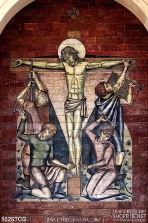 Tranh công giáo nổi đau của chúa Jesus khi bị đóng đinh