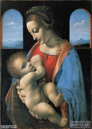 Tranh công giáo 3d đức mẹ Maria cho hài nhi uống sữa