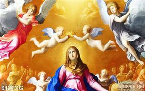 Tranh công giáo Mẹ Maria và các thiên thần