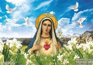 Tranh công giáo Mẹ Maria thương xót và bầu trời