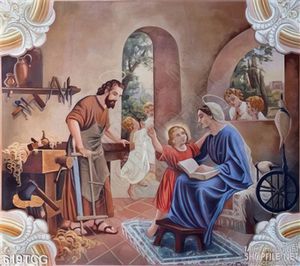 Tranh công giáo thánh Giu se và Mẹ Maria nuôi dưỡng Chúa hài nhi