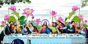 Tranh bữa tiệc ly in wall decor và hoa sen