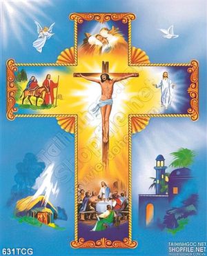 Tranh công giáo cây thập giá in gạch