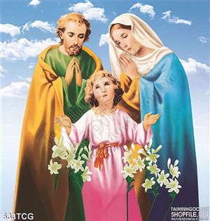Tranh công giáo gia đình cùng cầu nguyện in uv