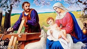 Tranh công giáo gia đình Chúa hài nhi và con chiên