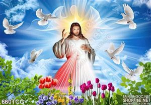 Tranh Chúa Jesus và đàn chim bồ cầu trắng