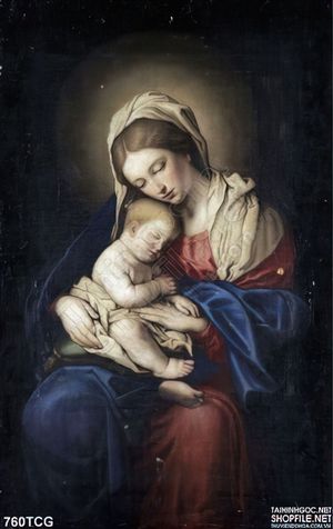 Tranh Mẹ Maria âu yếm Chúa hài nhi