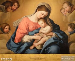 Tranh Mẹ Maria yêu thương Chúa hài nhi và các thiên thần