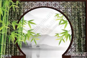 Tranh cửa sổ và cây tre trang trí treo tường