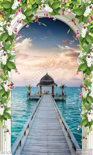 Tranh cửa sổ nhìn ra biển trang trí treo tường