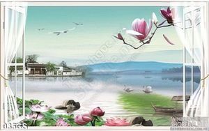 Tranh cửa sổ và hoa sen trang trí phòng đẹp