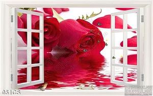 Tranh cửa sổ và hoa hồng trang trí tường