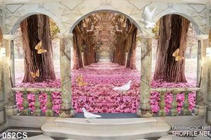 Tranh cửa sổ và vườn đào đẹp