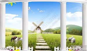 Tranh cửa sổ và cối xay gió treo tường đẹp
