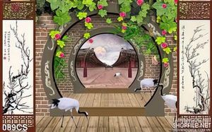 Tranh cửa sổ và chim hạc trang trí