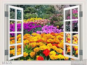 Tranh cửa sổ và hoa tulip trang trí phòng khách