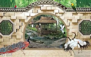 Tranh cửa sổ và chim hạc trang trí nội thất