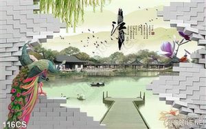 Tranh cửa sổ và chim công trang trí đẹp