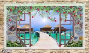 Tranh dàn hoa hồng leo bên cửa sổ file gốc
