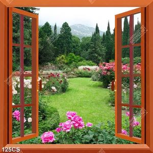 Tranh vườn hồng nở rộ bên ô cửa sổ