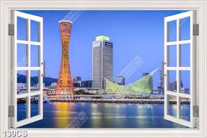 Tranh những ngôi nhà hiện đại bên ô cửa sổ in uv