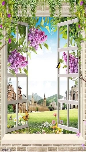 Tranh 3D cửa sổ và những tòa lâu đài