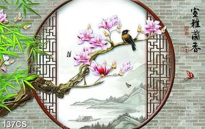 Tranh hoa mộc lan và ô cửa sổ file gốc