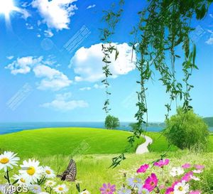 Tranh thiên nhiên cánh đồng cỏ xanh đẹp