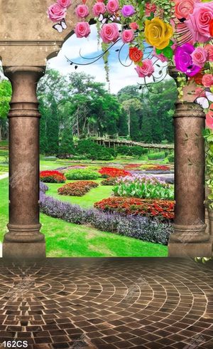 Tranh khung cửa hướng ra vườn hoa đẹp