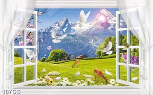 Tranh núi rừng hùng vĩ bên ô cửa sổ