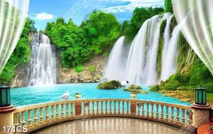 Tranh ban công bên thác nước hùng vĩ in uv