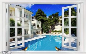 Tranh cửa sổ bên hồ bơi chất lượng cao