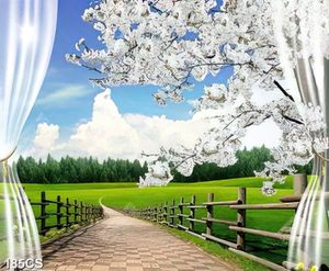 Tranh cành đào trắng nở rộ bên ô cửa chất lượng cao