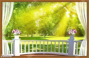 Tranh ban công nhìn ra khu vườn nắng ấm in kính