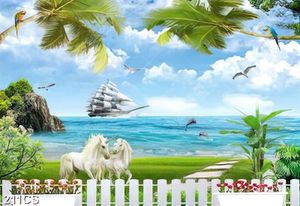 Tranh ban công bên đôi kỳ lân trên biển chất lượng cao