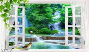 Tranh thác nước bên khung cửa sổ file gốc