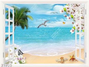 Tranh cửa sổ nhìn ra bờ biển và hoa gắn tường đẹp nhất
