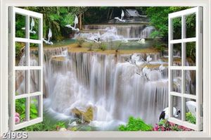 Tranh thác nước hùng vĩ bên ô cửa decor tường